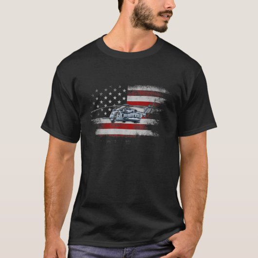 Patriottische CH 53 en MH 53 helikopter Vlag Helic T-shirt (Voorkant)