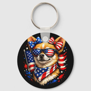 Patriottische chihuahua amerikaanse vlag zonnebril sleutelhanger