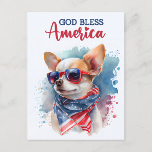 Patriottische Chihuahua, God zegene Amerika Prentb Briefkaart