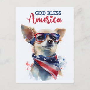 Patriottische Chihuahua, God zegene Amerika Prentb Briefkaart