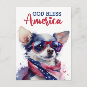 Patriottische Chihuahua, God zegene Amerika Prentb Briefkaart