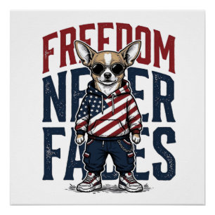 Patriottische Chihuahua Vrijheid Vintage Hond Shir Perfect Poster