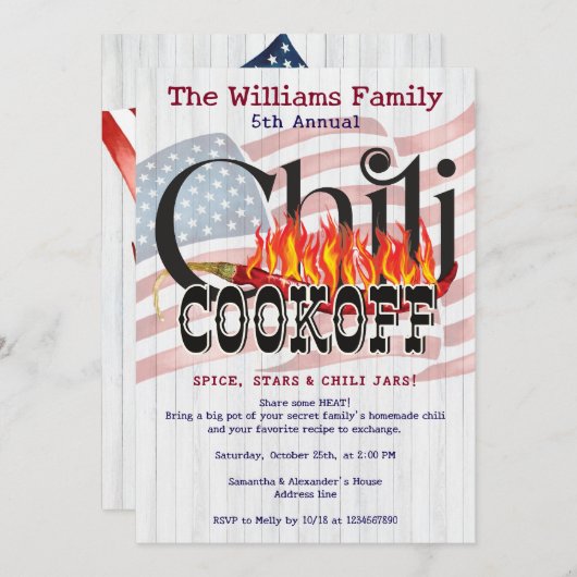 Patriottische Chili Cookoff Rustic Flag Herfst Par Kaart (Voorkant / Achterkant)