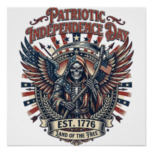 Patriottische Chrome Reaper Donkere Patriot Skelet Perfect Poster