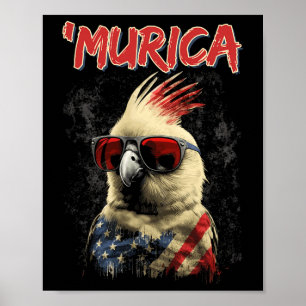 Patriottische Cockatiel Bird 4 juli Amerikaanse vl Poster
