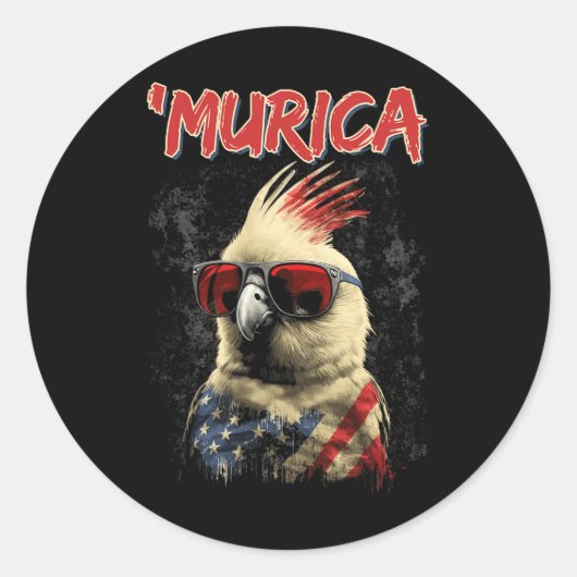 Patriottische Cockatiel Bird 4 juli Amerikaanse vl Ronde Sticker (Voorkant)