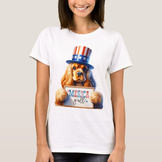 Patriottische Cocker Spaniel "Merica Y'all T-shirt (Voorkant)