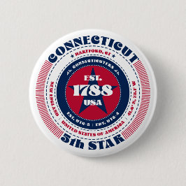 Patriottische Connecticut Circle met State Details Ronde Button 5,7 Cm
