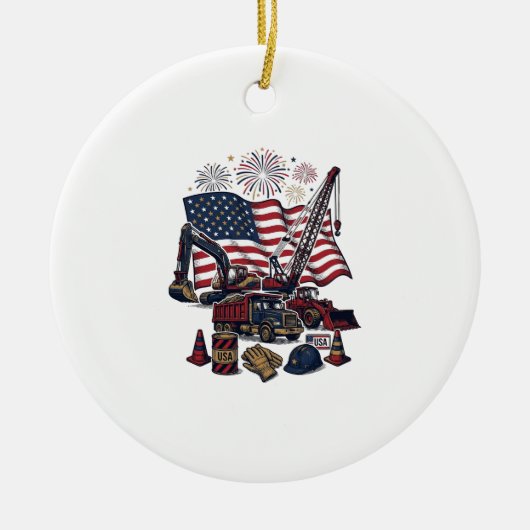 Patriottische Constructie USA Vintage Keramisch Ornament (Voorkant)