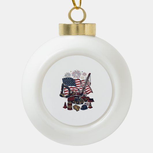 Patriottische Constructie USA Vintage Keramische Bal Ornament (Voorkant)