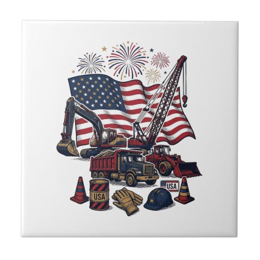 Patriottische Constructie USA Vintage Tegeltje (Voorkant)
