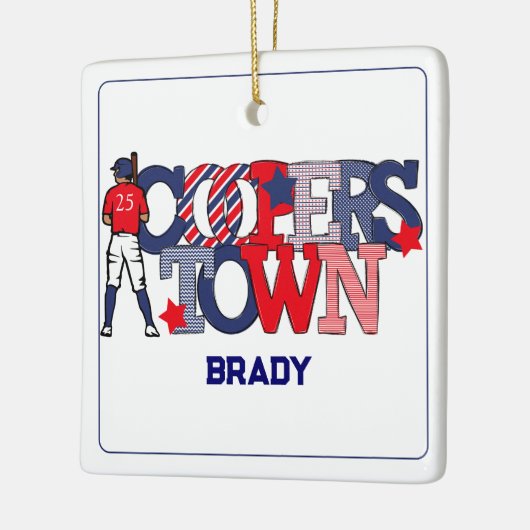 Patriottische Cooperstown Baseball Player Custom Keramisch Ornament (Links)