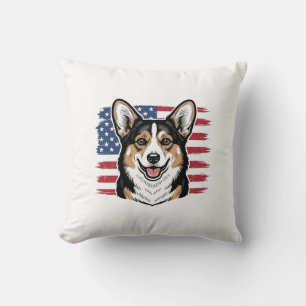 Patriottische Corgi Amerikaanse Vlag Vintage Vecto Kussen