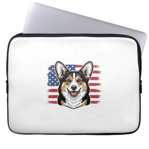Patriottische Corgi Amerikaanse Vlag Vintage Vecto Laptop Sleeve