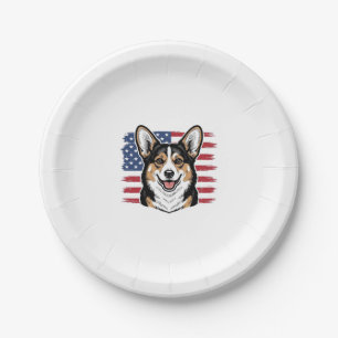 Patriottische Corgi Amerikaanse Vlag Vintage Vecto Papieren Bordje