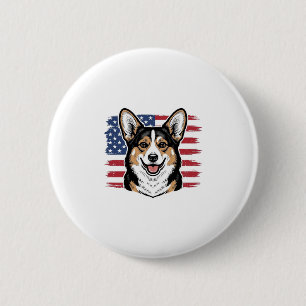 Patriottische Corgi Amerikaanse Vlag Vintage Vecto Ronde Button 5,7 Cm