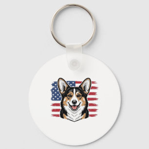 Patriottische Corgi Amerikaanse Vlag Vintage Vecto Sleutelhanger