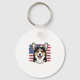 Patriottische Corgi Amerikaanse Vlag Vintage Vecto Sleutelhanger
