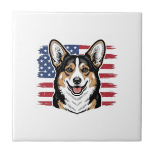 Patriottische Corgi Amerikaanse Vlag Vintage Vecto Tegeltje