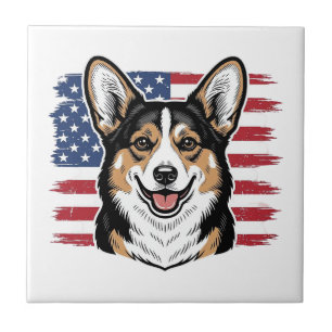 Patriottische Corgi Amerikaanse Vlag Vintage Vecto Tegeltje