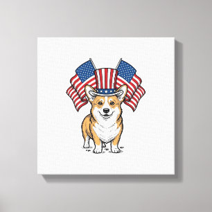 Patriottische Corgi Hond Vintage Gravure Shirt Ont Canvas Afdruk