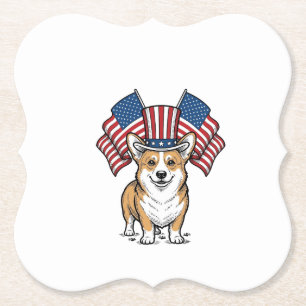 Patriottische Corgi Hond Vintage Gravure Shirt Ont Kartonnen Onderzetters