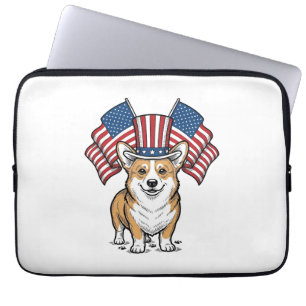 Patriottische Corgi Hond Vintage Gravure Shirt Ont Laptop Sleeve