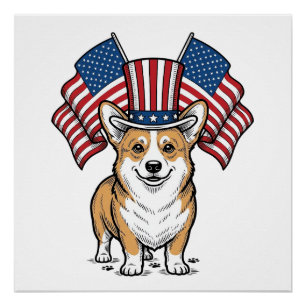 Patriottische Corgi Hond Vintage Gravure Shirt Ont Perfect Poster