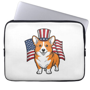 Patriottische Corgi Vintage Gravure Shirt Ontwerp_ Laptop Sleeve