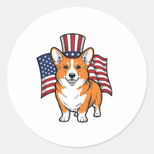 Patriottische Corgi Vintage Gravure Shirt Ontwerp_ Ronde Sticker