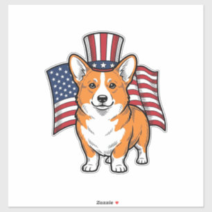 Patriottische Corgi Vintage Gravure Shirt Ontwerp_ Sticker