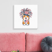 Patriottische Corgi-Vuurwerkhond Vectorontwerp_1 Canvas Afdruk (Insitu (Woonkamer))