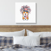 Patriottische Corgi-Vuurwerkhond Vectorontwerp_1 Canvas Afdruk (Insitu (Slaapkamer))