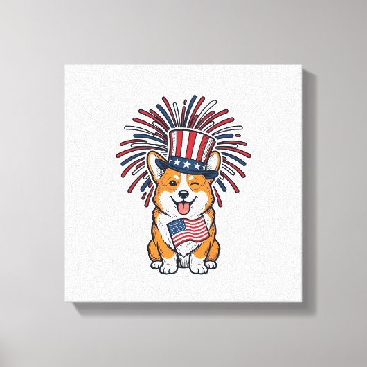 Patriottische Corgi-Vuurwerkhond Vectorontwerp_1 Canvas Afdruk (Voorkant)