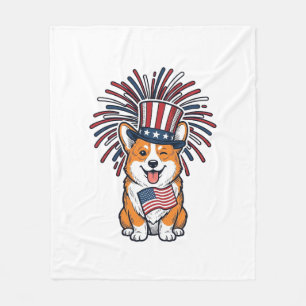 Patriottische Corgi-Vuurwerkhond Vectorontwerp_1 Fleece Deken