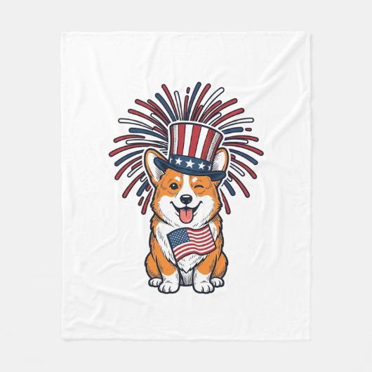 Patriottische Corgi-Vuurwerkhond Vectorontwerp_1 Fleece Deken (Voorkant)