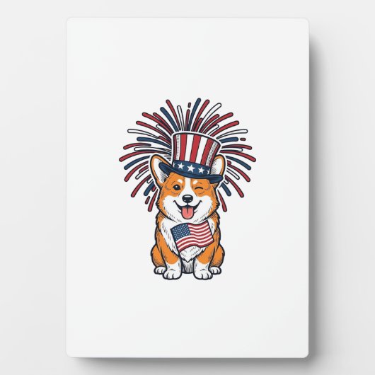Patriottische Corgi-Vuurwerkhond Vectorontwerp_1 Fotoplaat (voorkant)