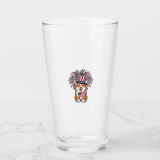 Patriottische Corgi-Vuurwerkhond Vectorontwerp_1 Glas (Voorkant)