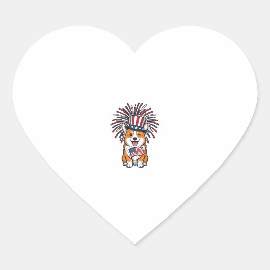 Patriottische Corgi-Vuurwerkhond Vectorontwerp_1 Hart Sticker (Voorkant)