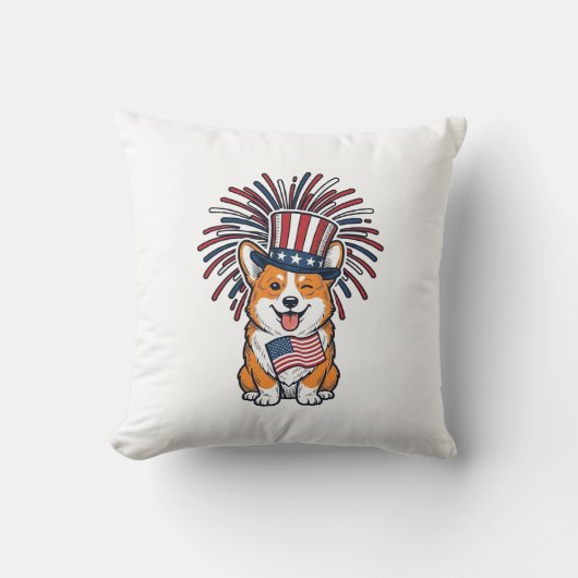 Patriottische Corgi-Vuurwerkhond Vectorontwerp_1 Kussen (Voorkant)