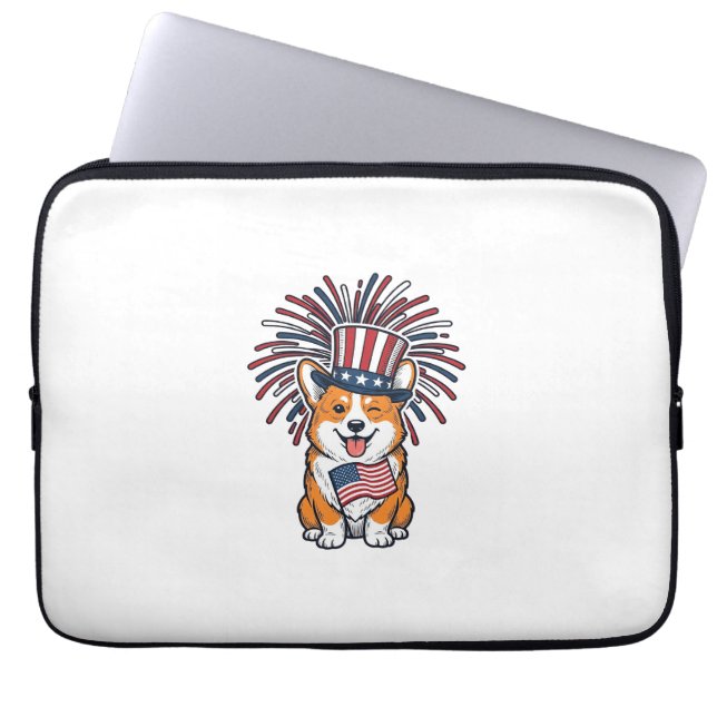 Patriottische Corgi-Vuurwerkhond Vectorontwerp_1 Laptop Sleeve (Voorkant)