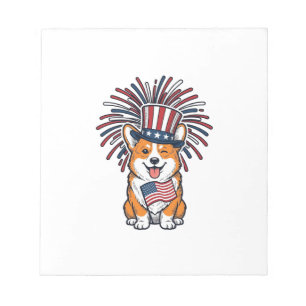 Patriottische Corgi-Vuurwerkhond Vectorontwerp_1 Notitieblok