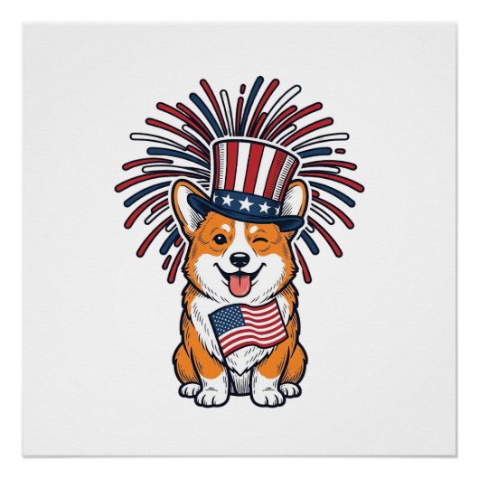 Patriottische Corgi-Vuurwerkhond Vectorontwerp_1 Perfect Poster (Voorkant)