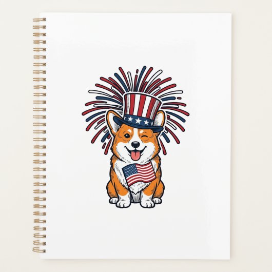 Patriottische Corgi-Vuurwerkhond Vectorontwerp_1 Planner (Voorkant)
