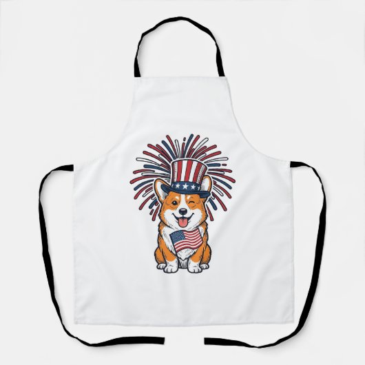 Patriottische Corgi-Vuurwerkhond Vectorontwerp_1 Schort (Voorkant)