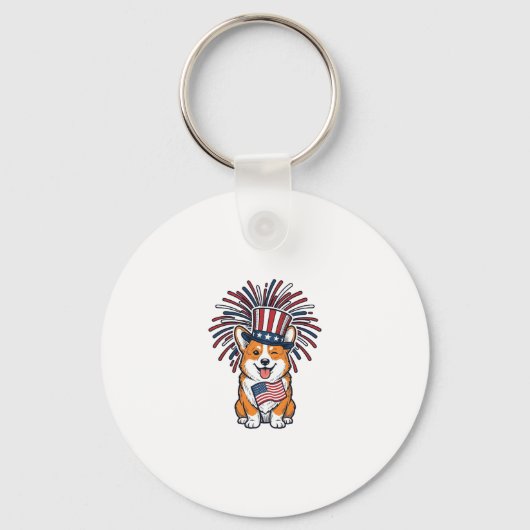 Patriottische Corgi-Vuurwerkhond Vectorontwerp_1 Sleutelhanger (Voorkant)