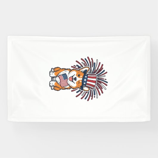 Patriottische Corgi-Vuurwerkhond Vectorontwerp_1 Spandoek (Horizontaal)