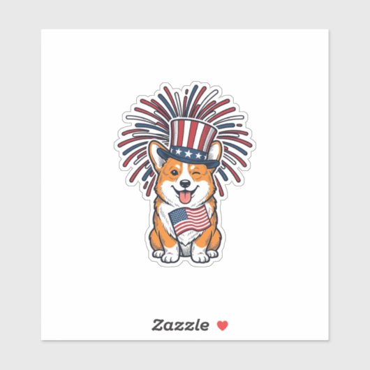 Patriottische Corgi-Vuurwerkhond Vectorontwerp_1 Sticker (Vel)