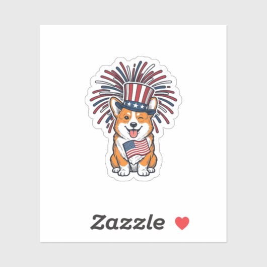 Patriottische Corgi-Vuurwerkhond Vectorontwerp_1 Sticker (Vel)