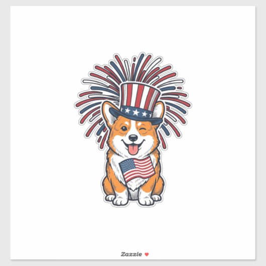 Patriottische Corgi-Vuurwerkhond Vectorontwerp_1 Sticker (Vel)